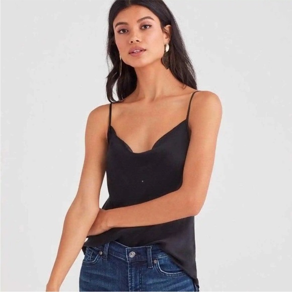 7 for All Mankind Black Silk Cowl Neck Spaghetti Strap Camisole XS Sleeveless - Picture 3 of 11